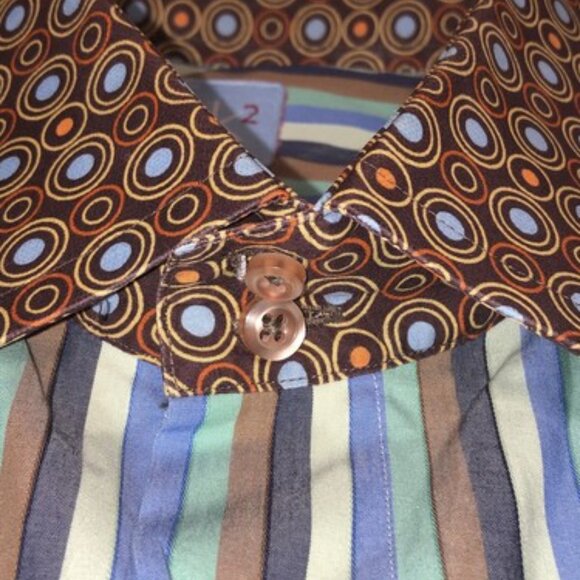 SK2 Men’s Colorful Striped Button Up Shirt Size 4 Cotton Blue Green Large - Picture 9 of 11